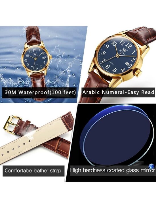 Olevs Women\'s Blue And Brown Leather Analog Waterproof Reloj Mujer Luxury Watch main image 6